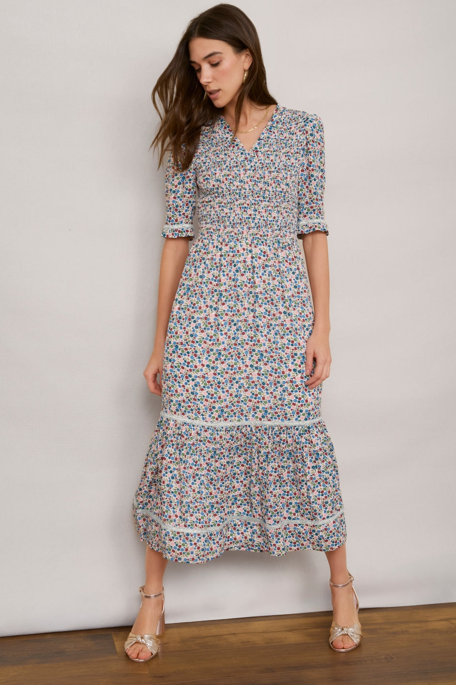 Betty Dress - Ivory Ditsy Floral