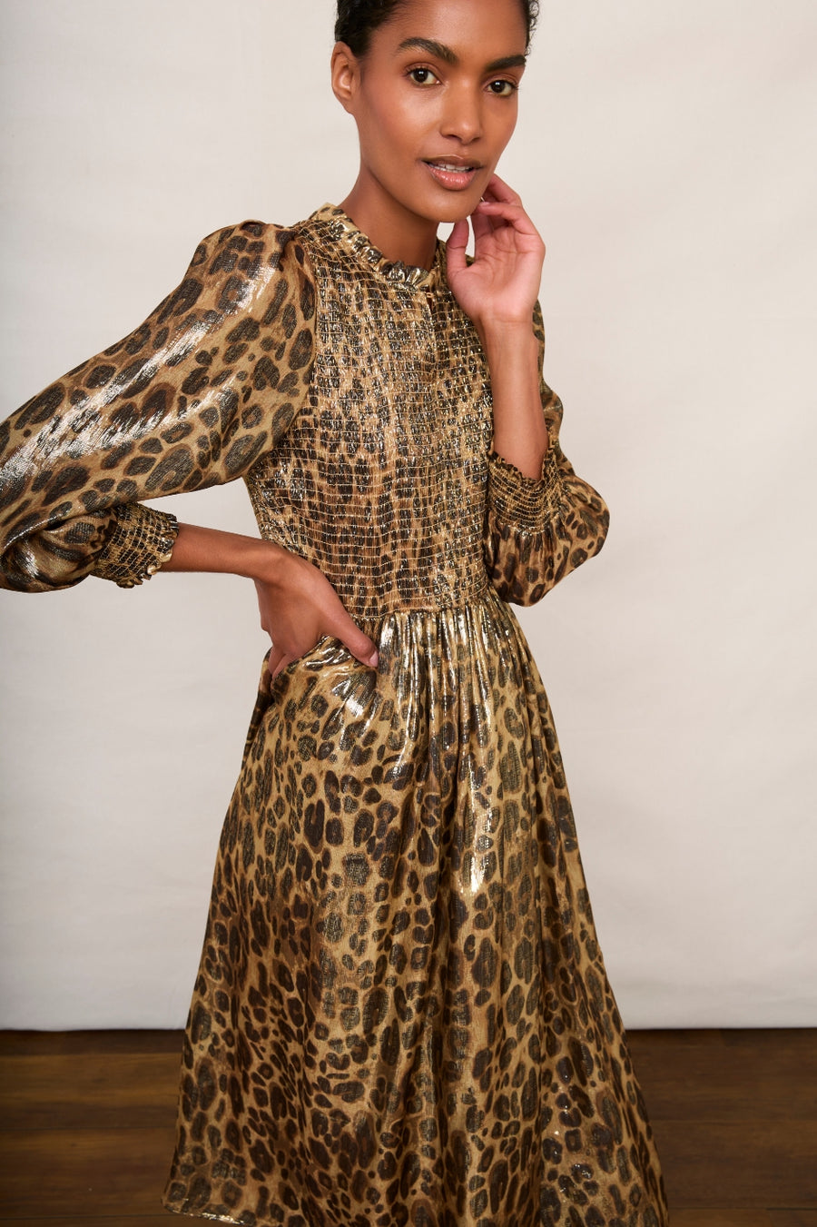 Long leopard print silk dress