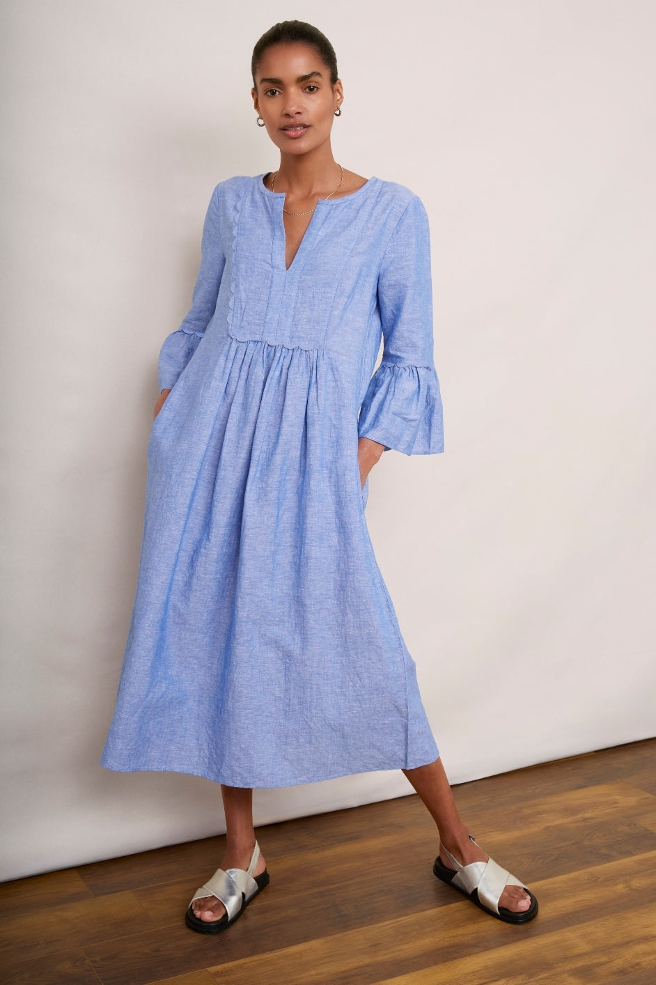 Billie Scallop Dress - Blue