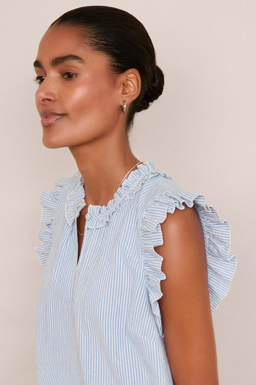 Felicity Top - Ivory/Blue Stripe