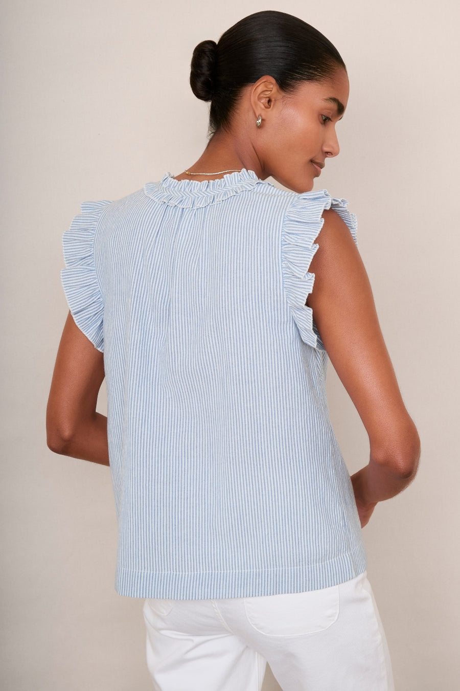 Felicity Top - Ivory/Blue Stripe