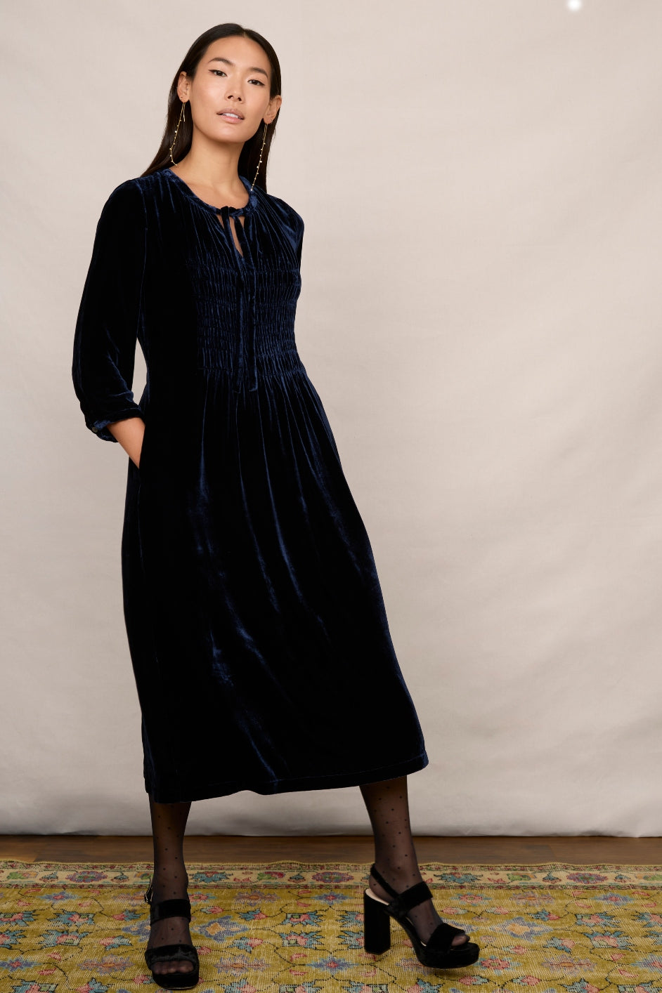 Bree Silk Velvet Dress - Midnight