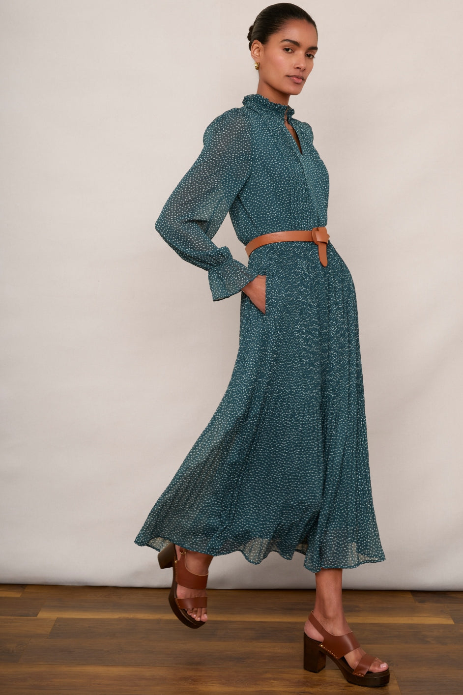 Brianna Pleat Dress - Teal