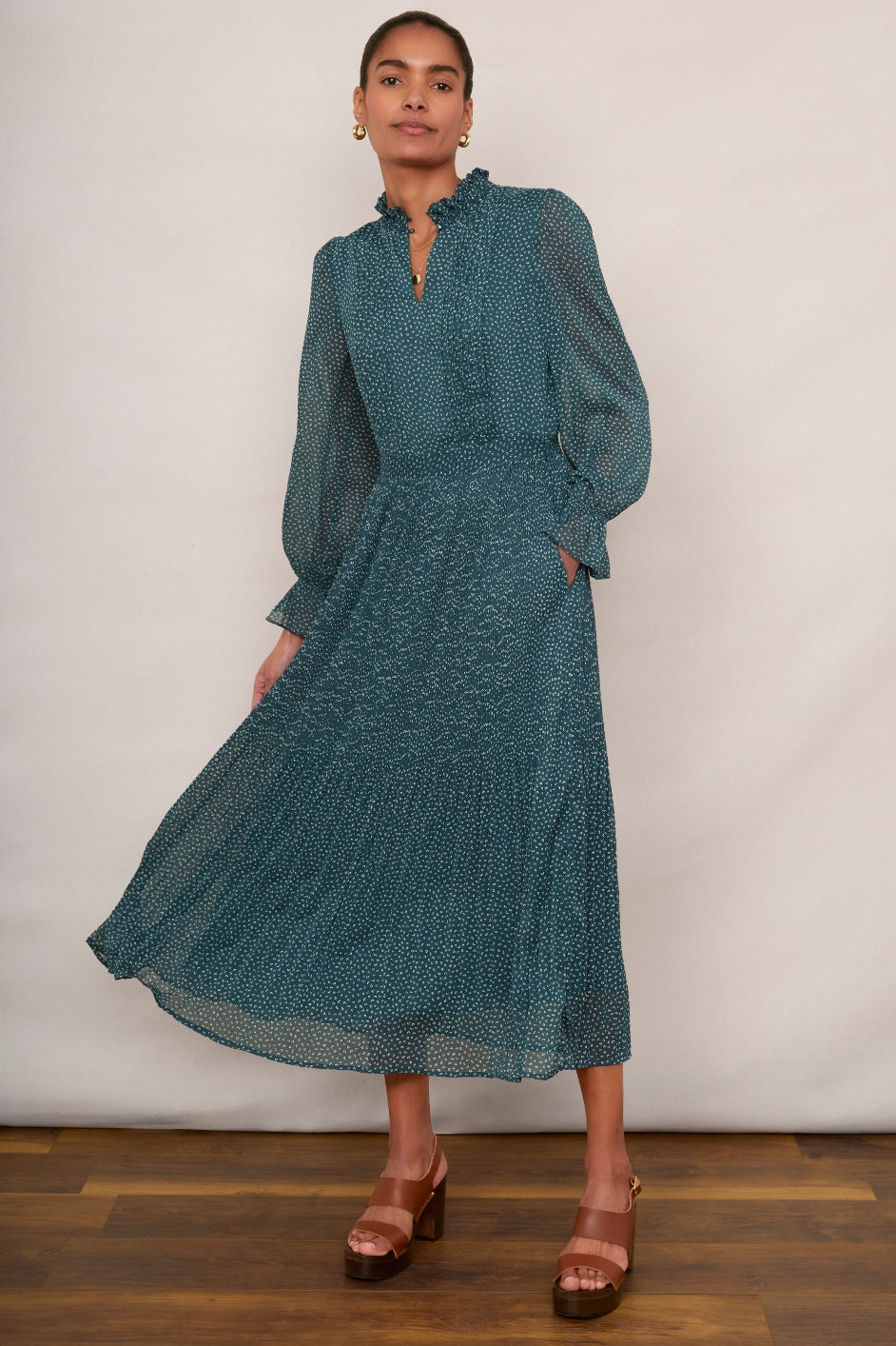 Brianna Pleat Dress - Teal