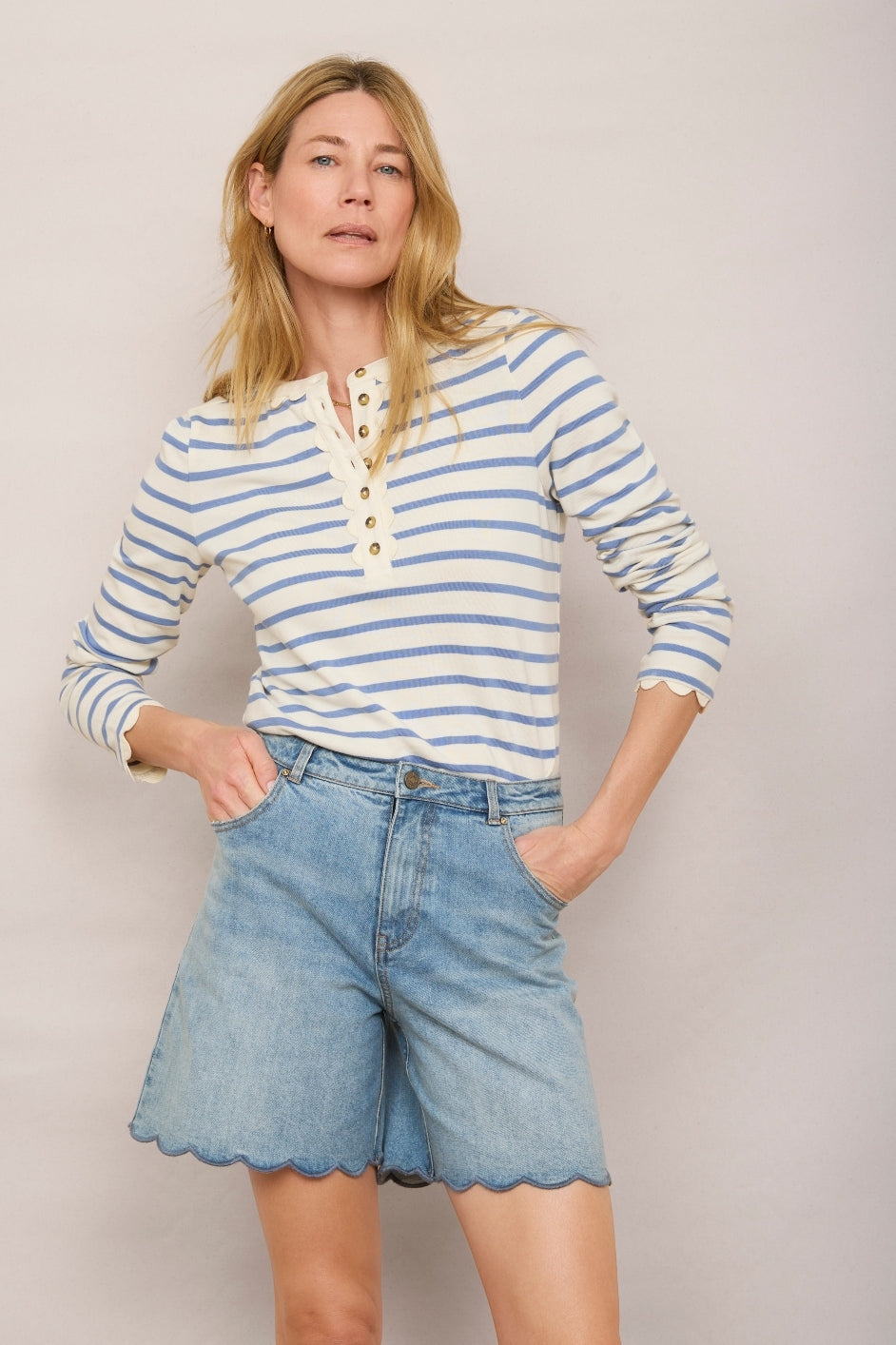 Lottie Top - Denim Blue/Ecru