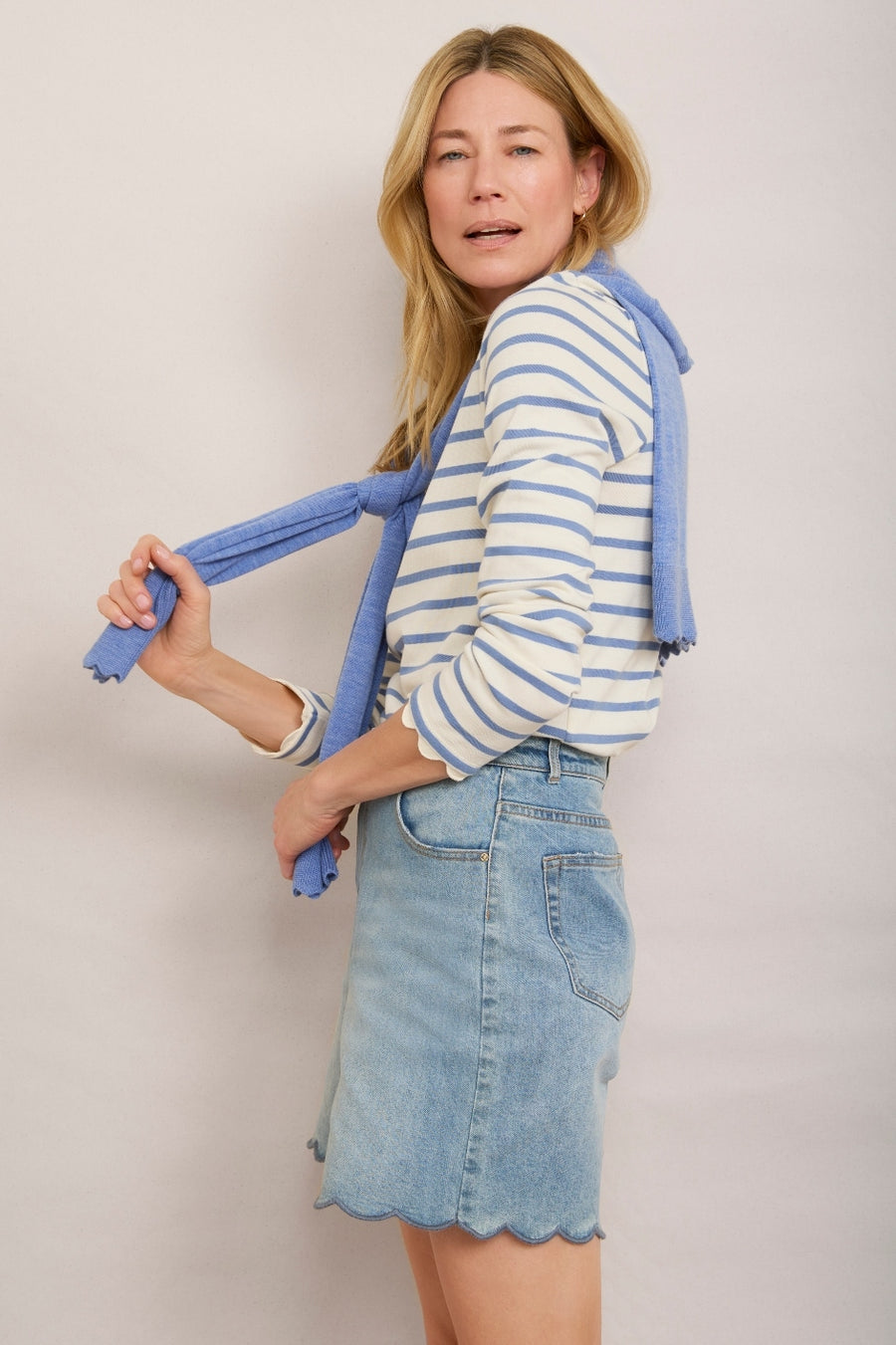 Lottie Top - Denim Blue/Ecru