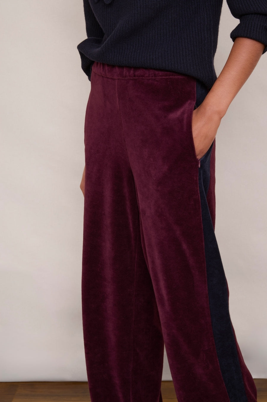 Camille Velour Trouser - Deep Plum