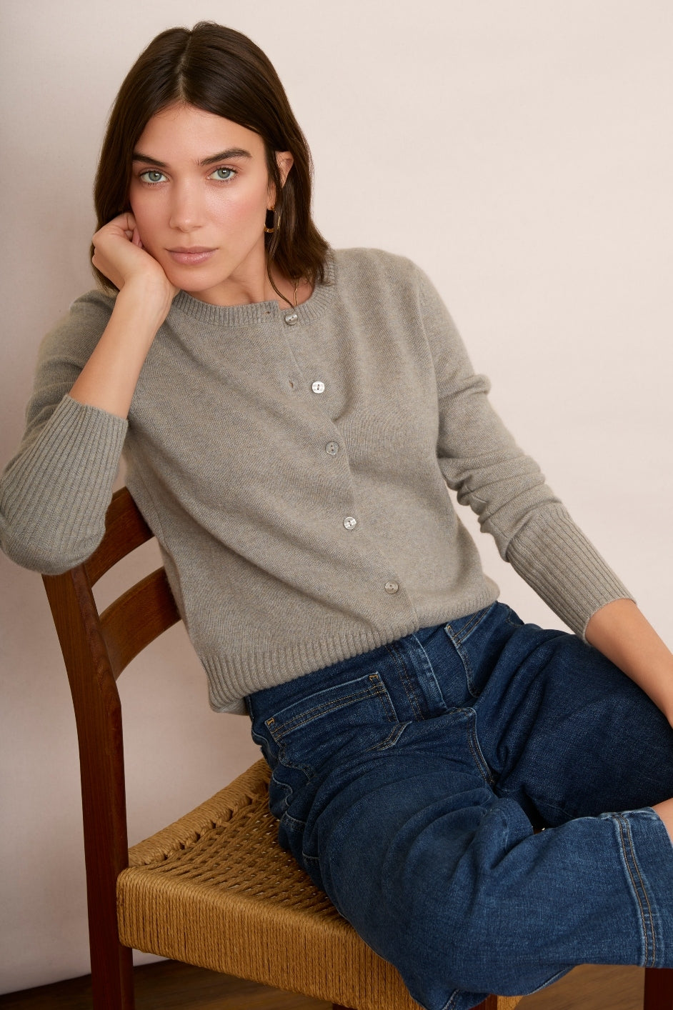 Camille Cashmere Cardigan - Mushroom