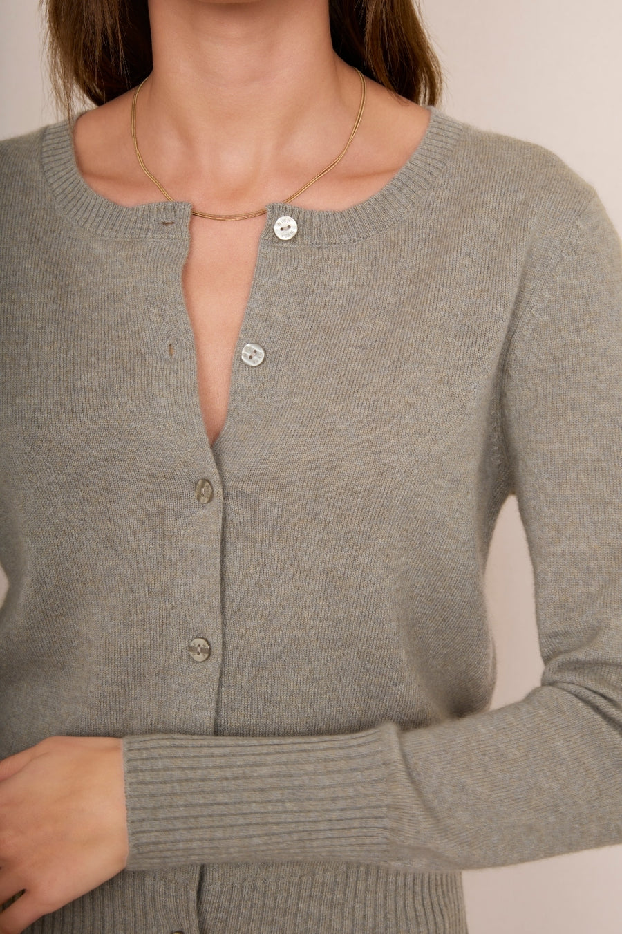 Camille Cashmere Cardigan - Mushroom