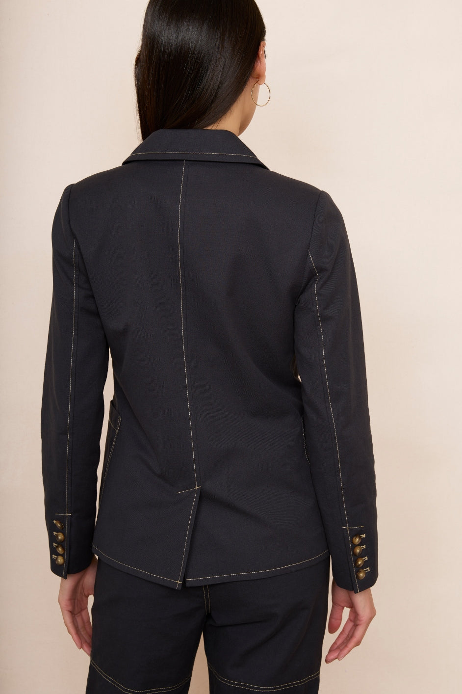 Cara Cotton Top Stitch Blazer - Washed Black