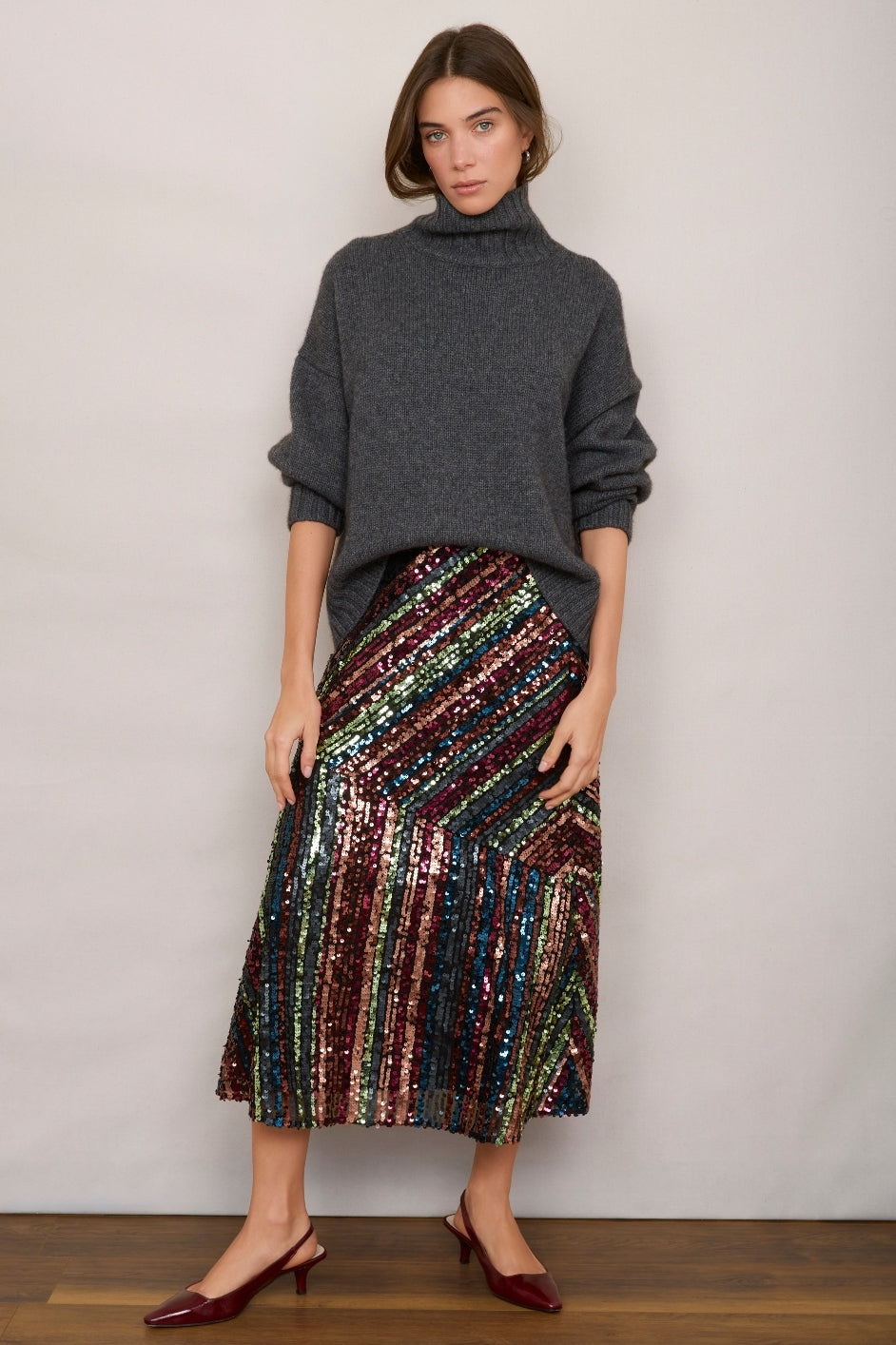 Carrie Sequin Skirt - Stripe Multi