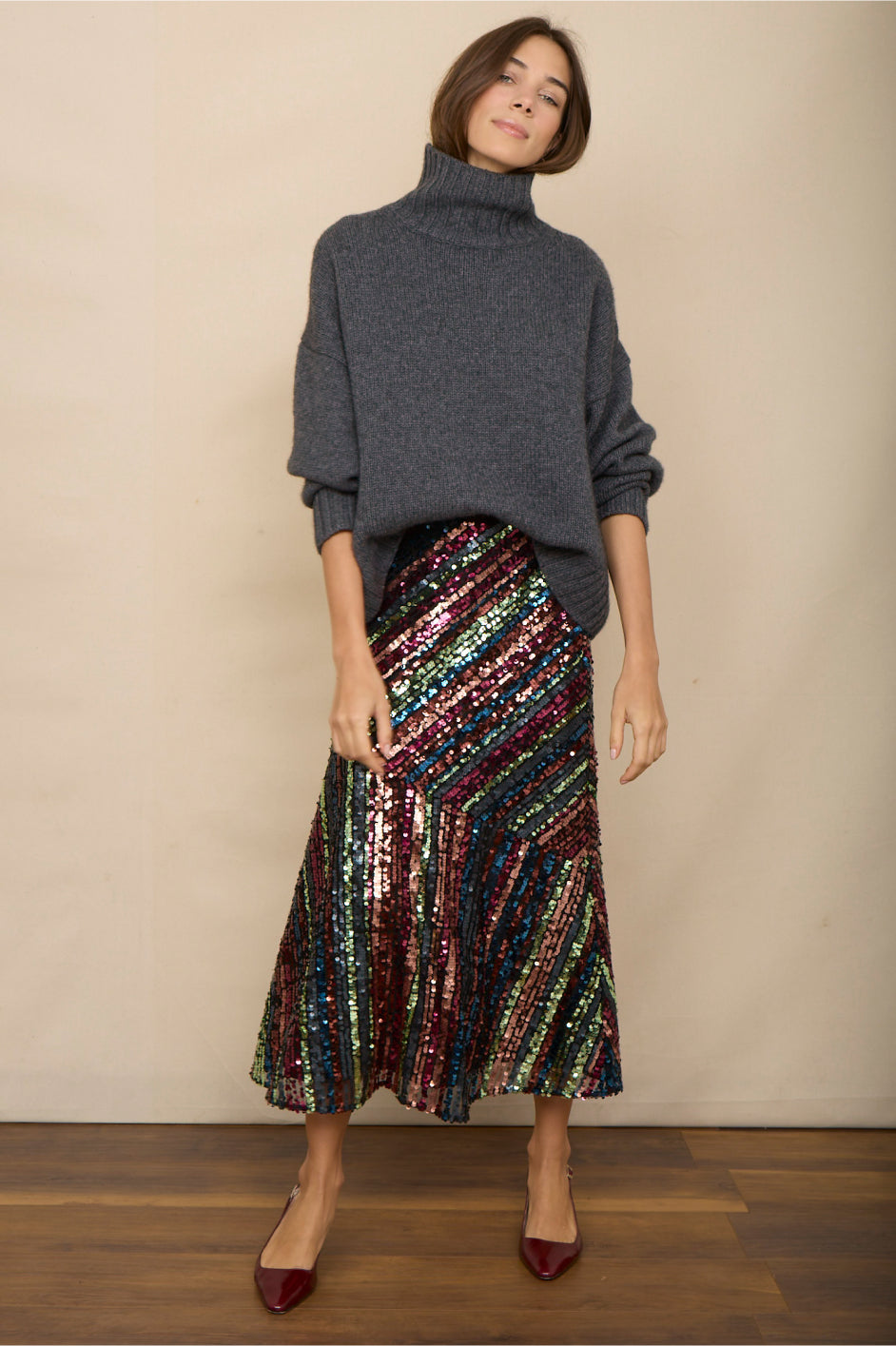 Carrie Sequin Skirt - Stripe Multi