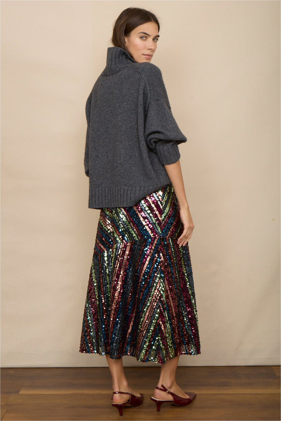 Carrie Sequin Skirt - Stripe Multi