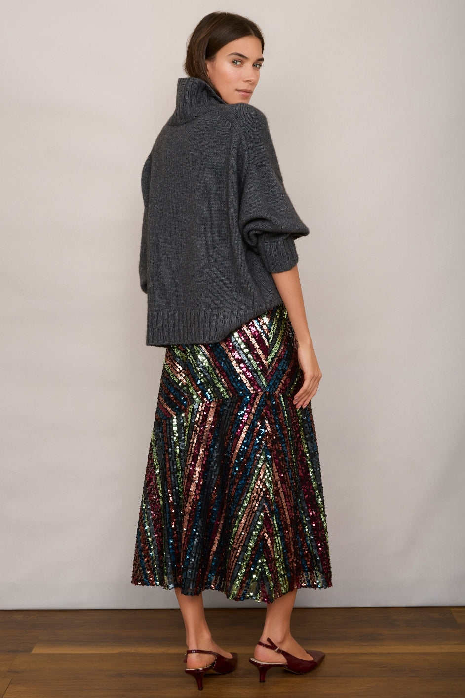 Carrie Sequin Skirt - Stripe Multi