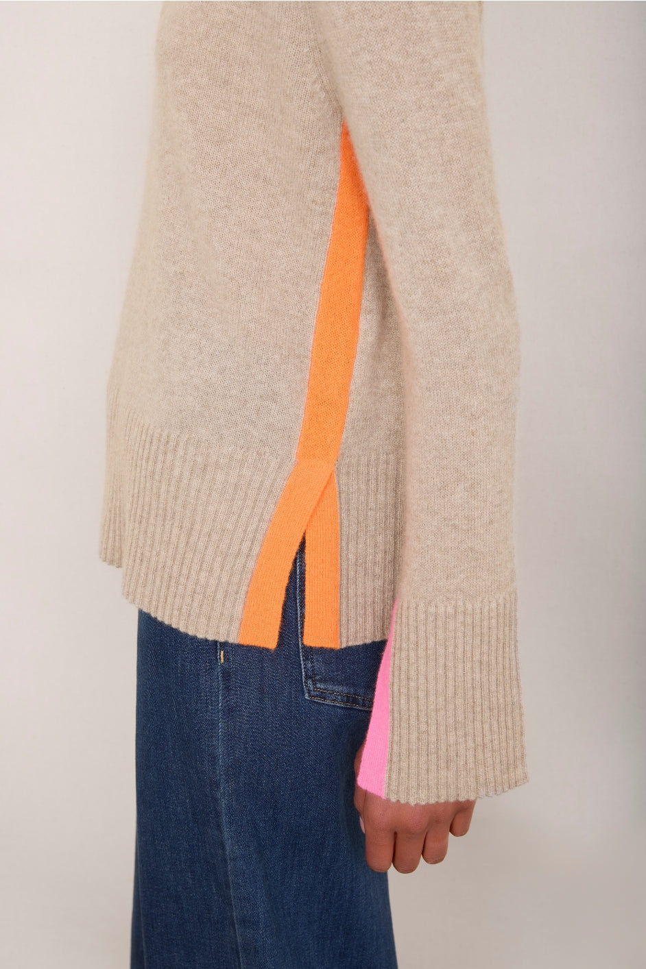 Cassie Cashmere Jumper - Oat/Neon Pink/Neon Orange