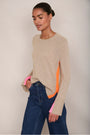 Cassie Cashmere Jumper - Oat/Neon Pink/Neon Orange