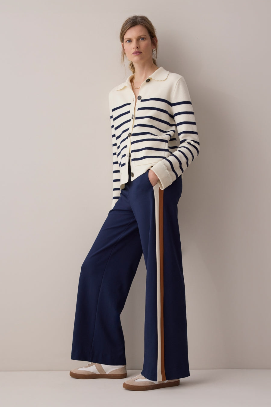 Cressida Knitted Jacket - Ecru/Midnight Stripe