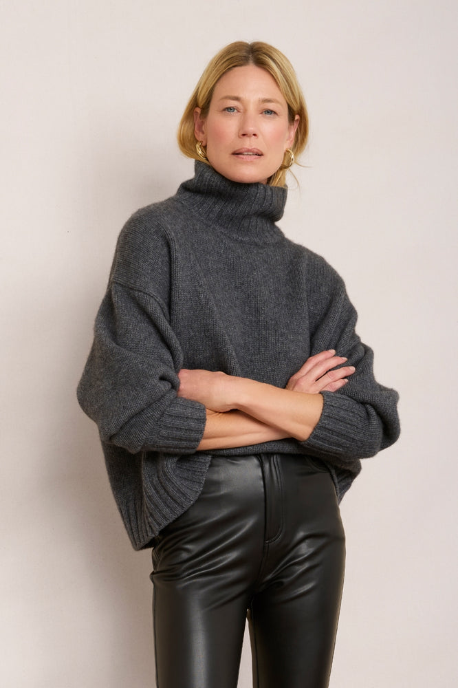 Liana Chunky Funnel Neck Jumper - Charcoal Marl