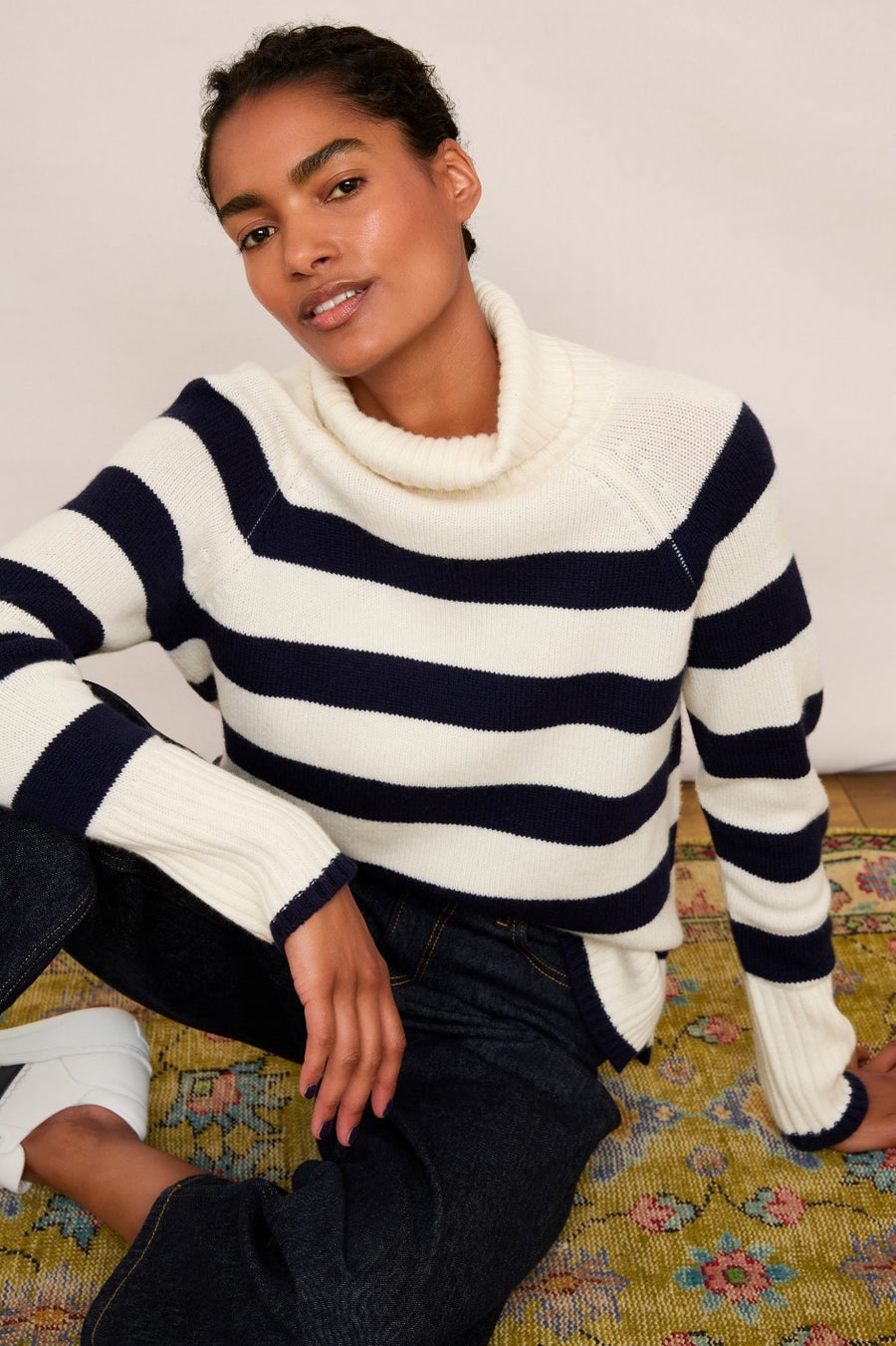 Cecily Roll Neck Jumper - Ivory/Midnight