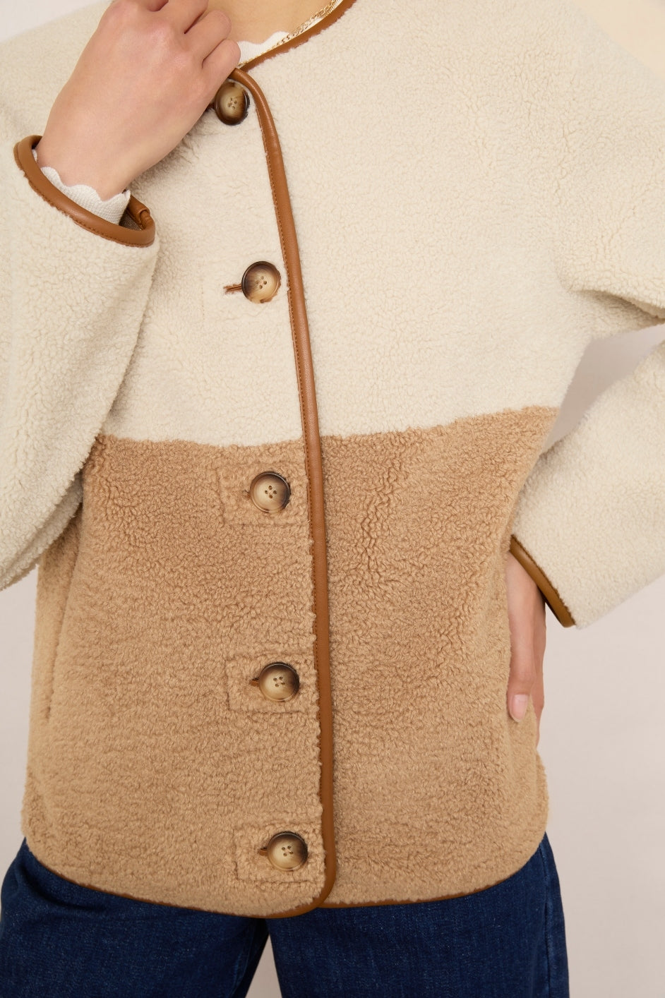 Celia Borg Jacket - Ecru/Caramel