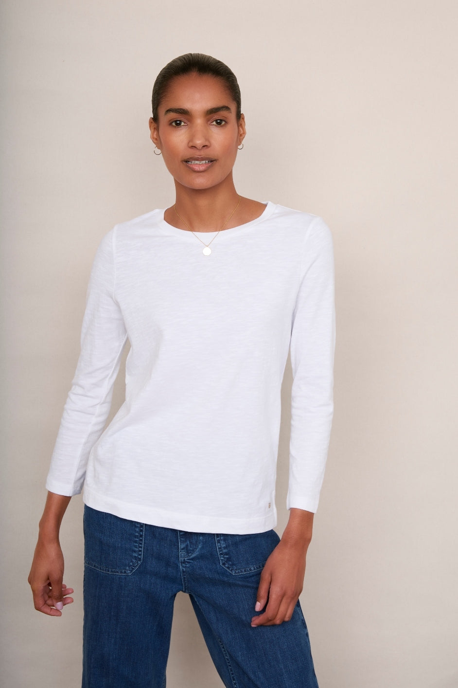 Celina 3/4 Sleeve Crew Tee - White