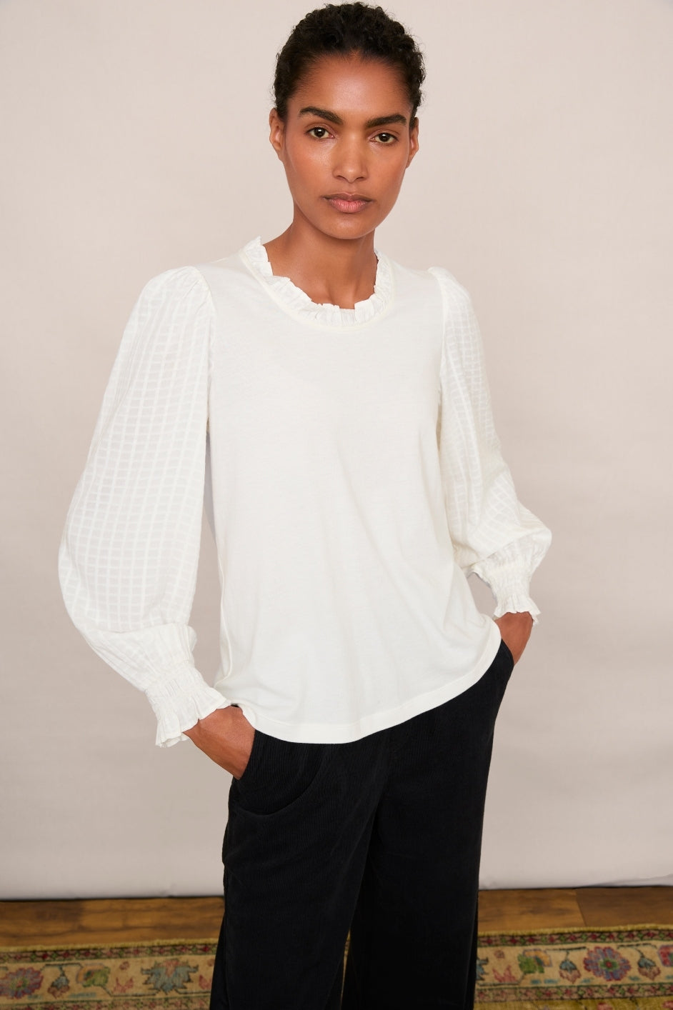 Challes Woven Sleeve Tee - Ivory