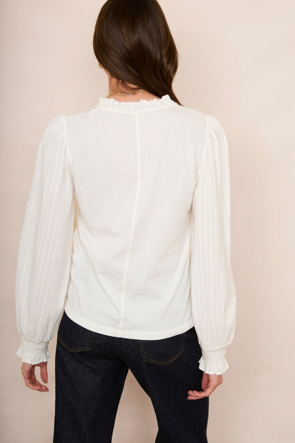 Challes Woven Sleeve Tee - Ivory