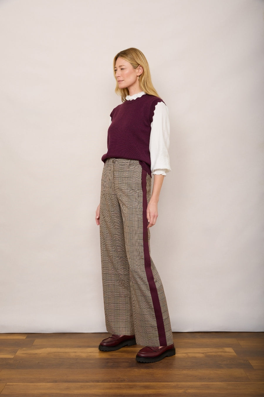 Charlotte Check Trouser - Tan/Plum