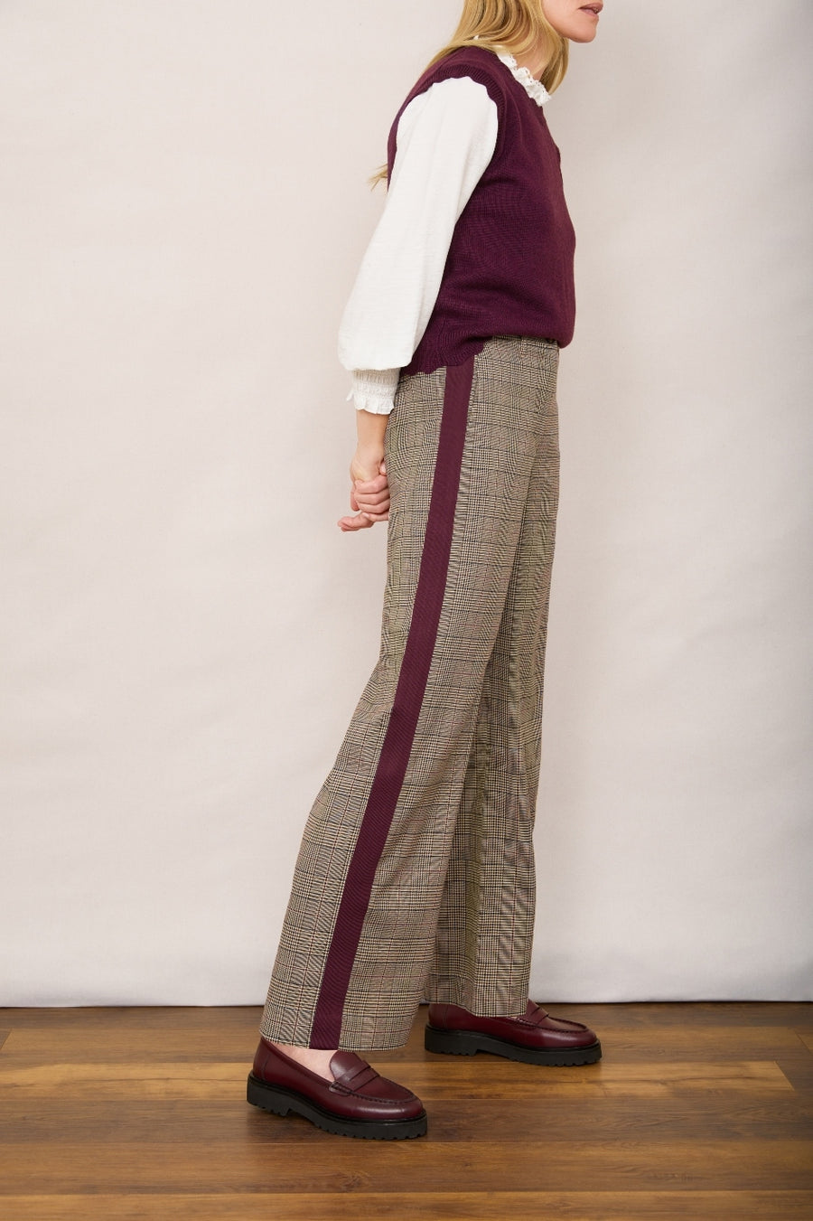 Charlotte Check Trouser - Tan/Plum