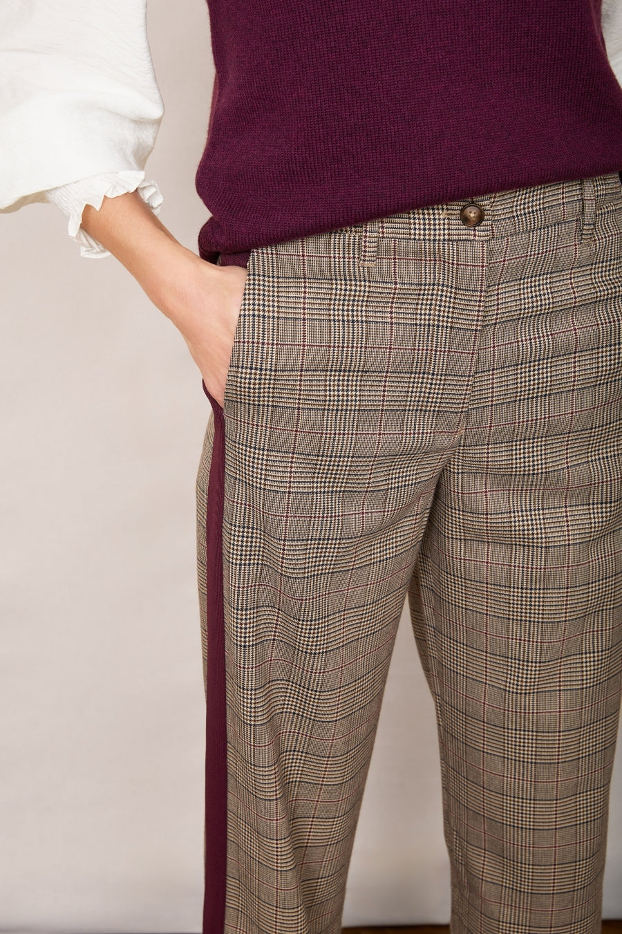 Charlotte Check Trouser - Tan/Plum