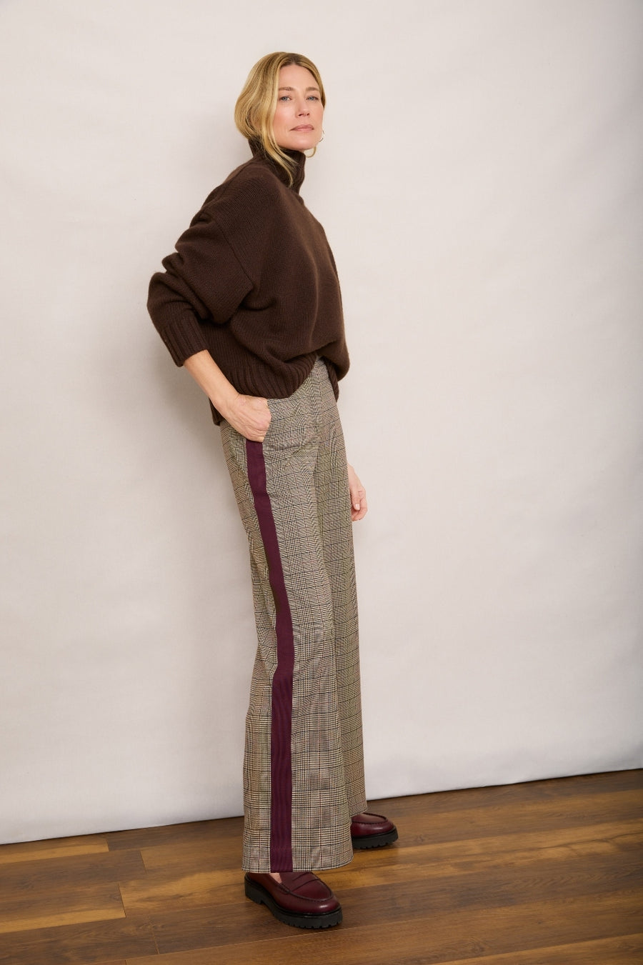 Charlotte Check Trouser - Tan/Plum