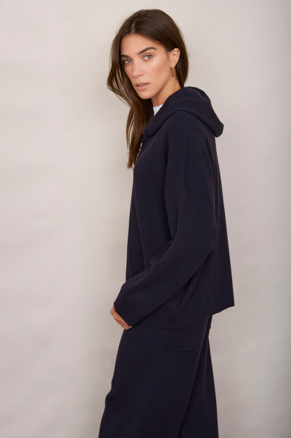 Chloe Knitted Travel Hoodie - Midnight