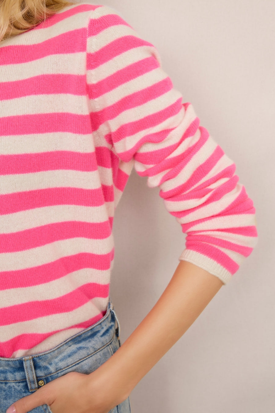 Chrissie Cashmere Jumper - Neon Pink/Ecru Stripe