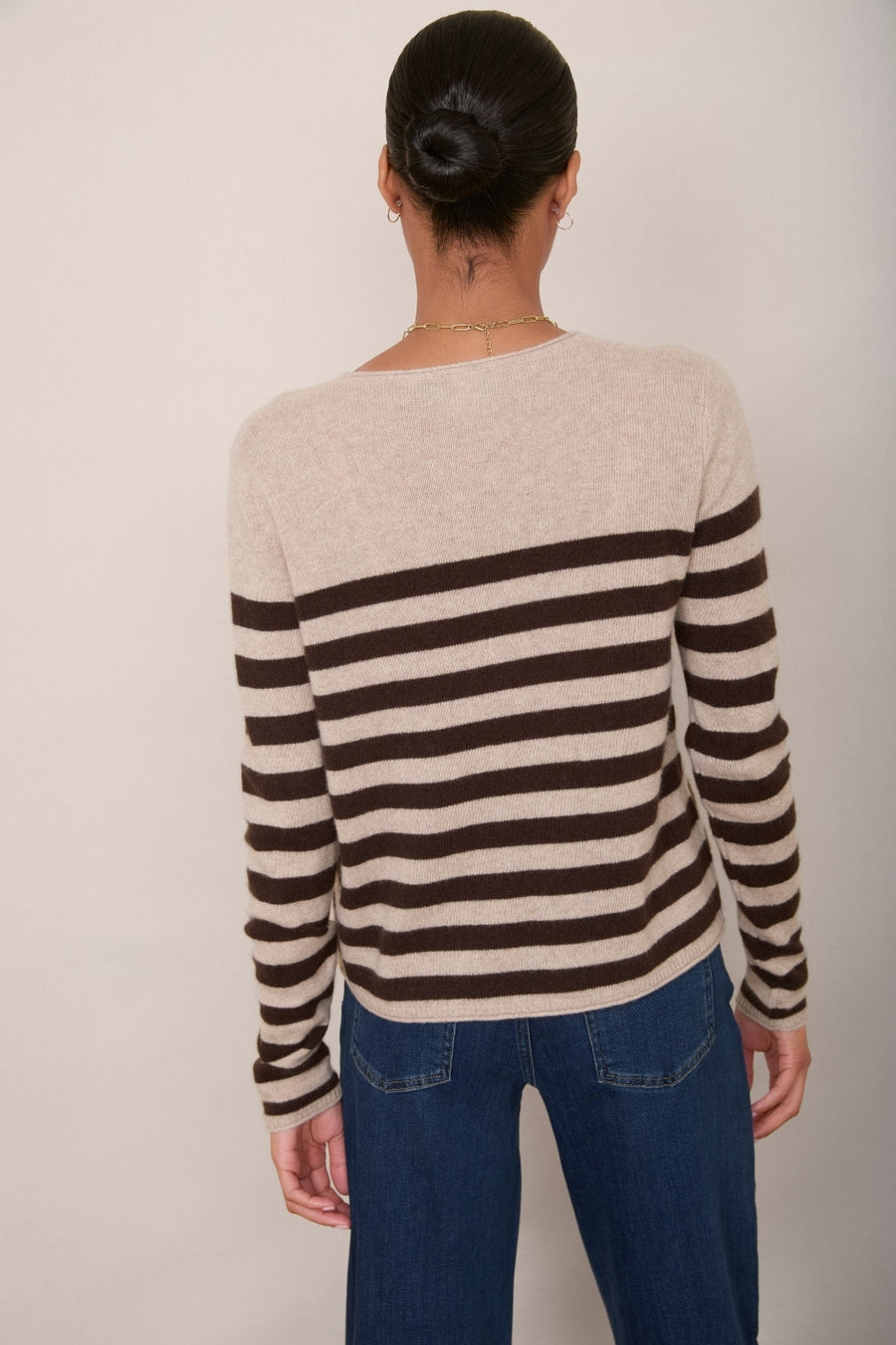 Chrissie Cashmere Jumper - Oat/Chocolate Stripe