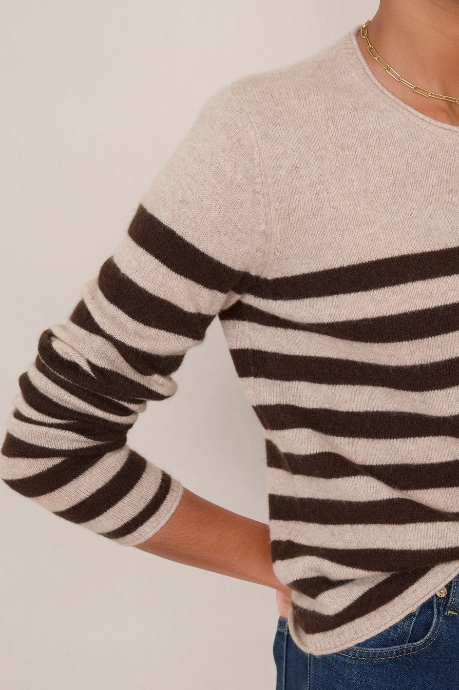 Chrissie Cashmere Jumper - Oat/Chocolate Stripe