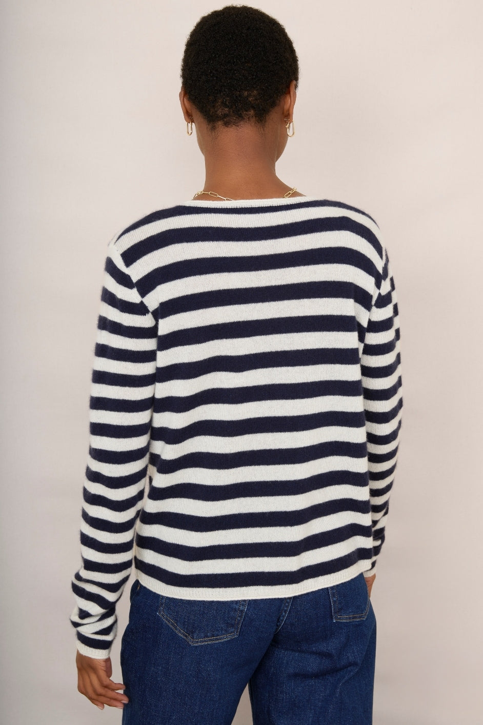 Chrissie Cashmere Jumper - Ecru/Midnight Stripe