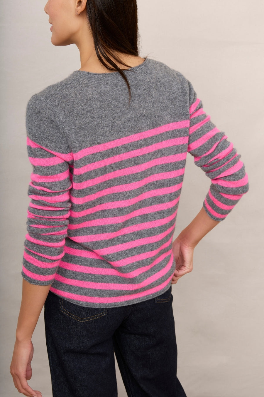 Chrissie Cashmere Jumper - Grey/Neon Pink