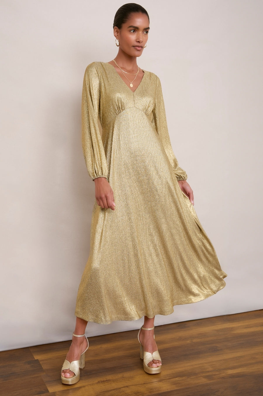 Claudia Crinkle Dress - Gold