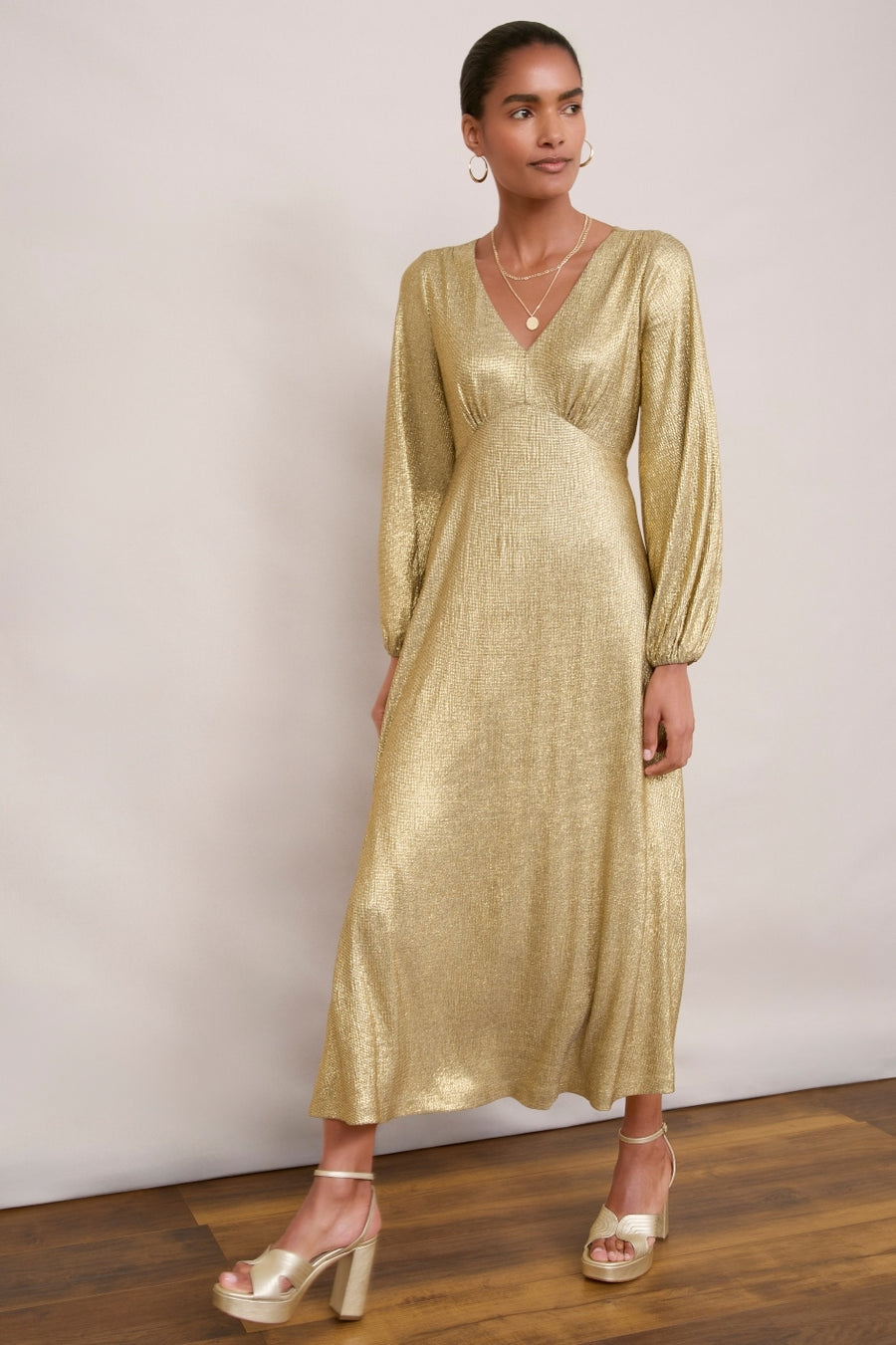 Claudia Crinkle Dress - Gold