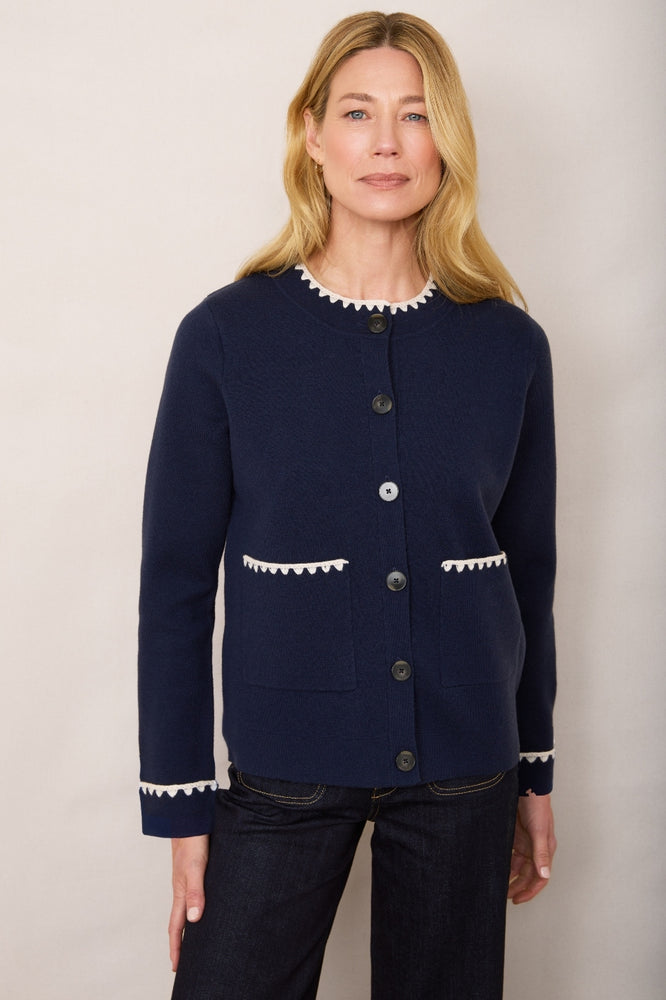 Claudia Knitted Jacket - Midnight/Ecru Crochet