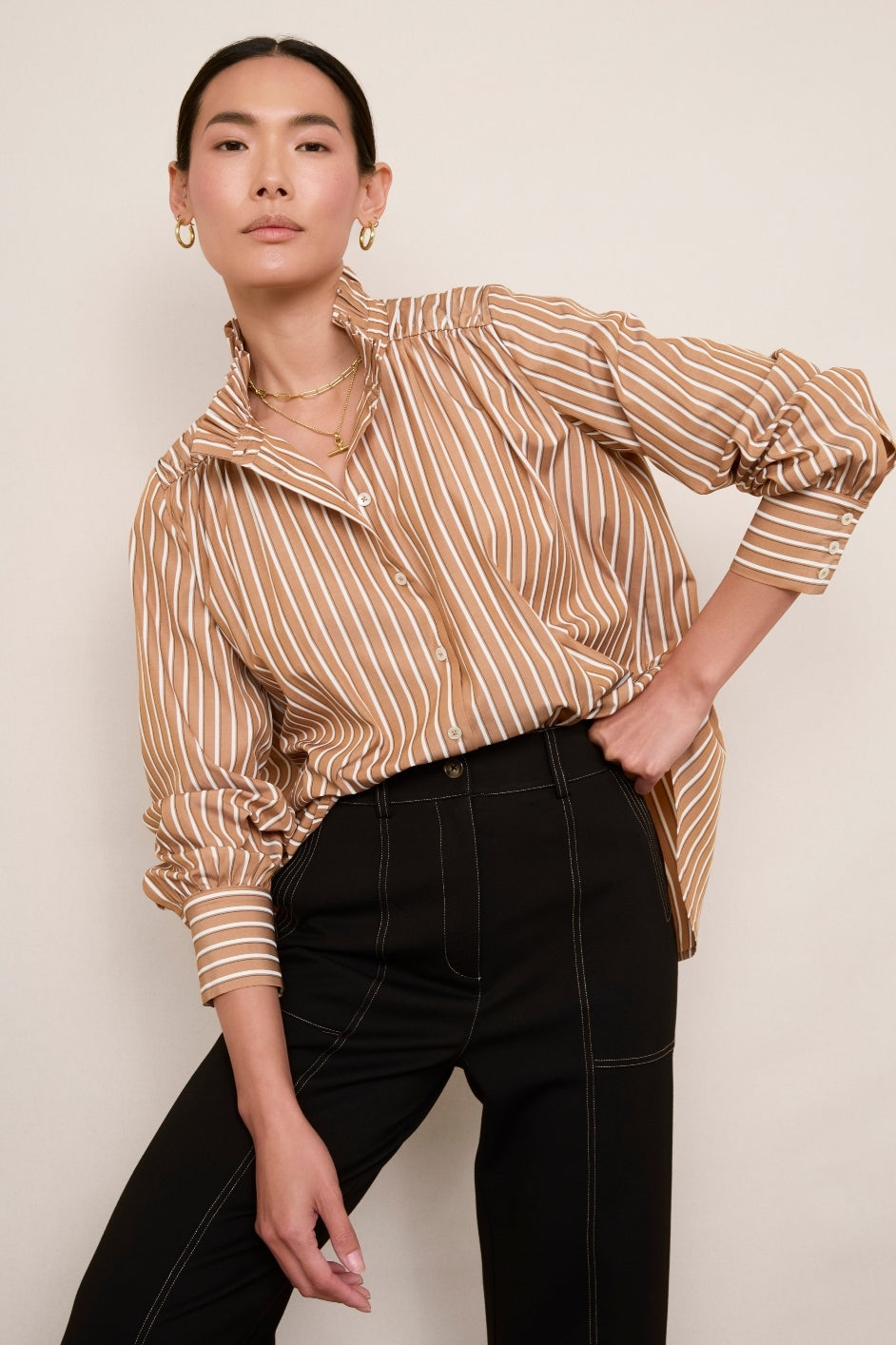 Clemmy Shirt - Coffee Stripe