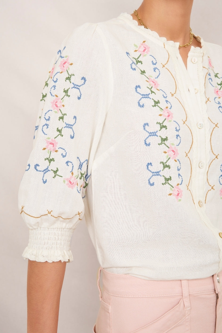 Cora Embroidered Blouse - White