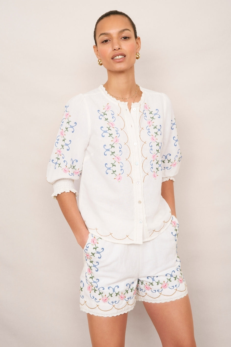 Cora Embroidered Blouse - White