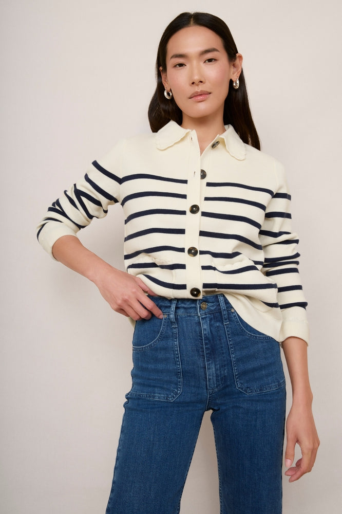 Cressida Knitted Jacket - Ecru/Midnight Stripe