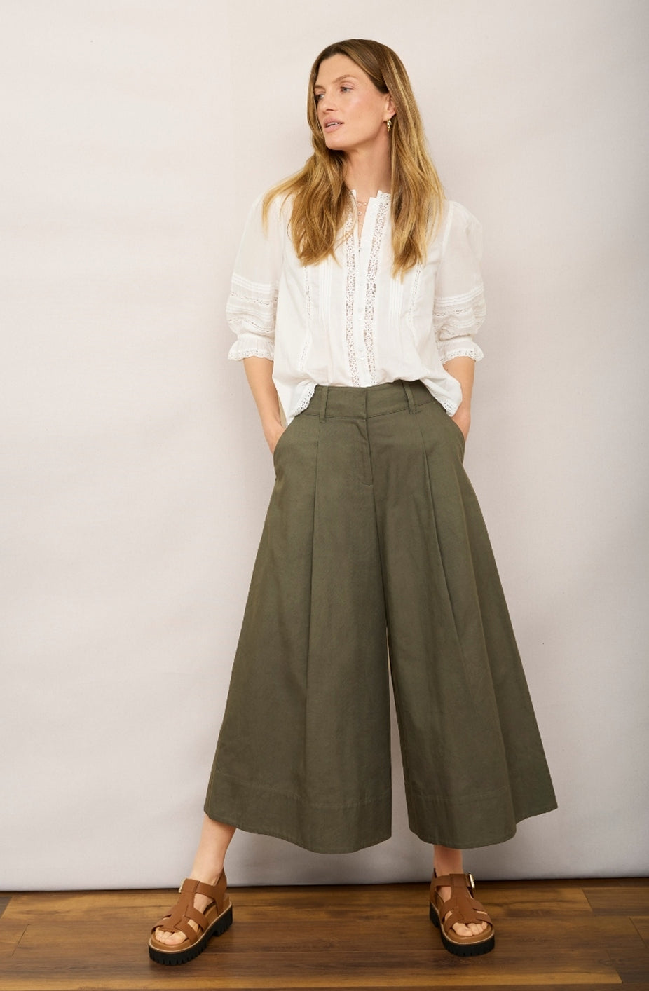 DB X Wyse Pleated Culotte Trouser - Khaki