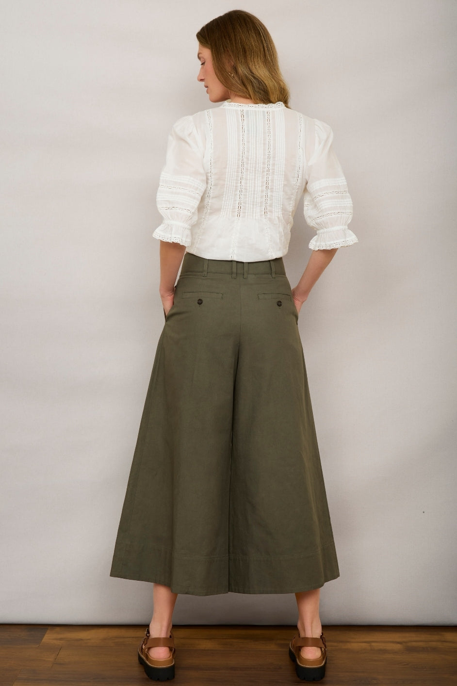 DB X Wyse Pleated Culotte Trouser - Khaki