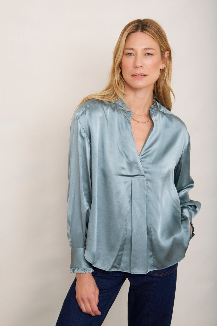 DB X Wyse Silk Satin Marcel Blouse - Pigeon