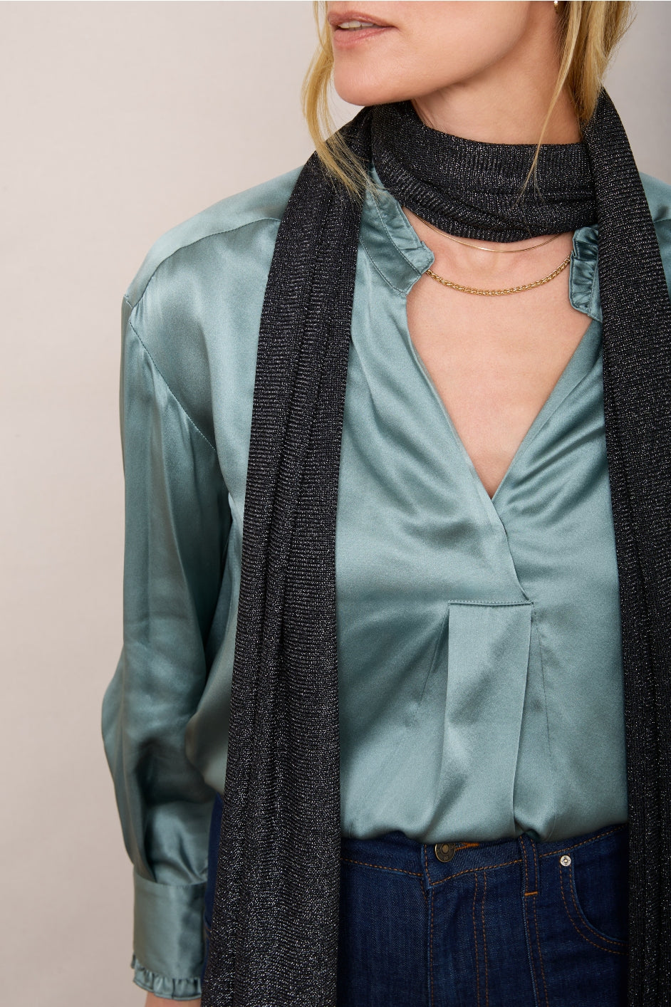 Maddie Metallic Scarf - Blue/Black