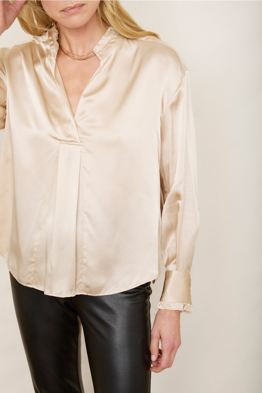 DB X Wyse Silk Satin Marcel Blouse - Oyster