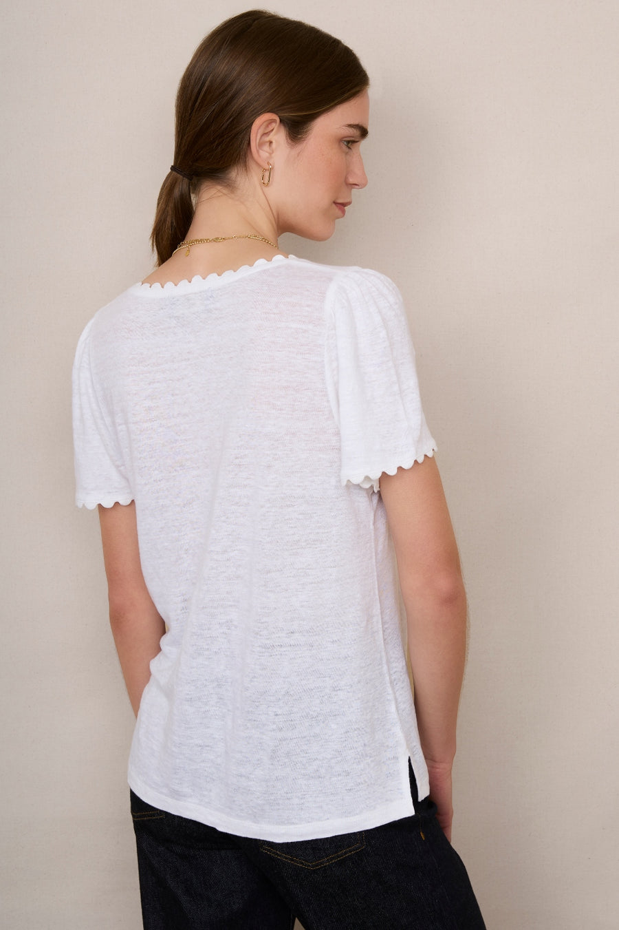 Elyna Ric Rac Linen Tee - White